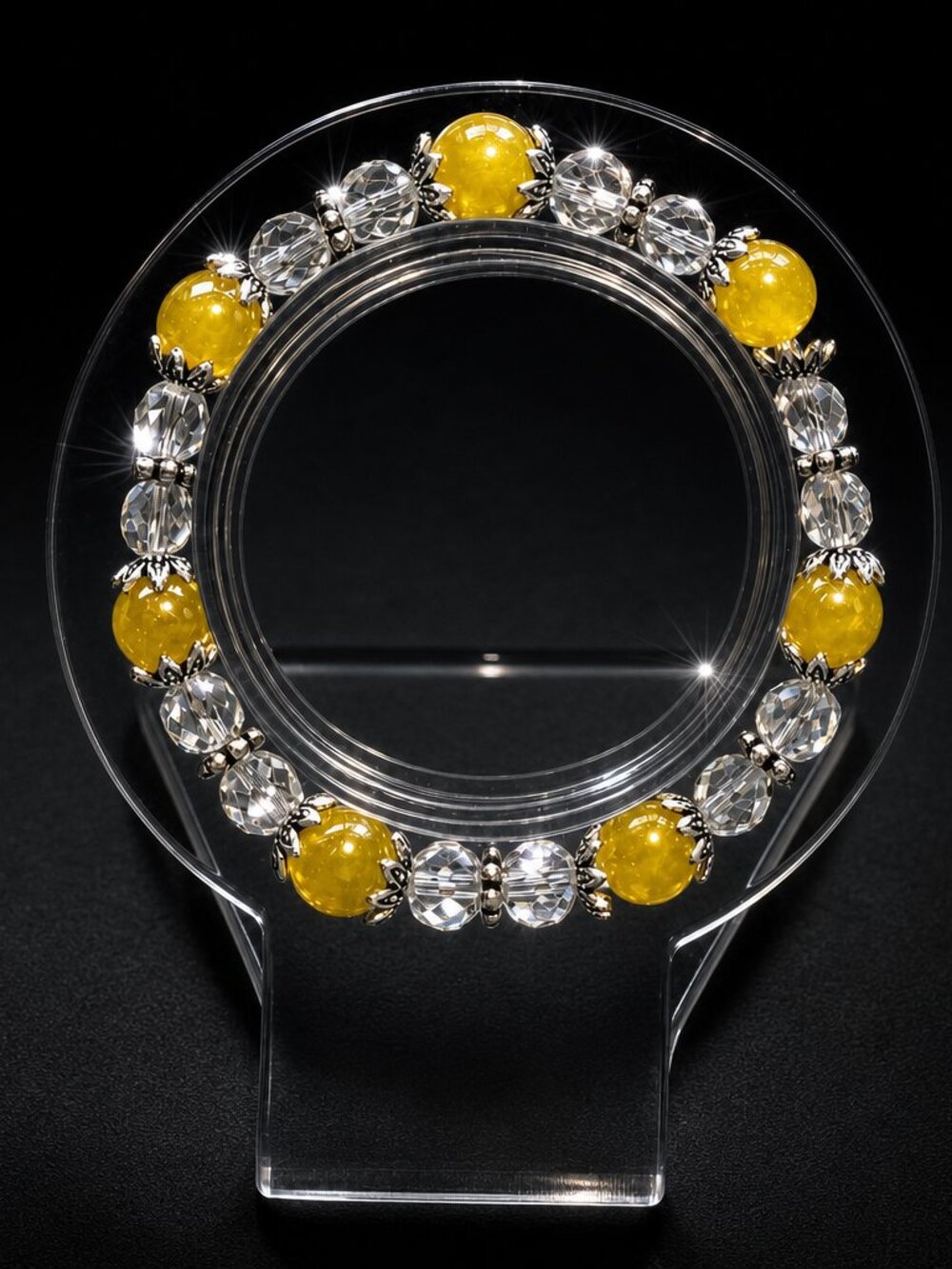 Handmade Czech Crystal & Yellow Glass Bead Bracelet